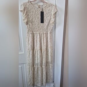 Long Cream Floral Dress NWT